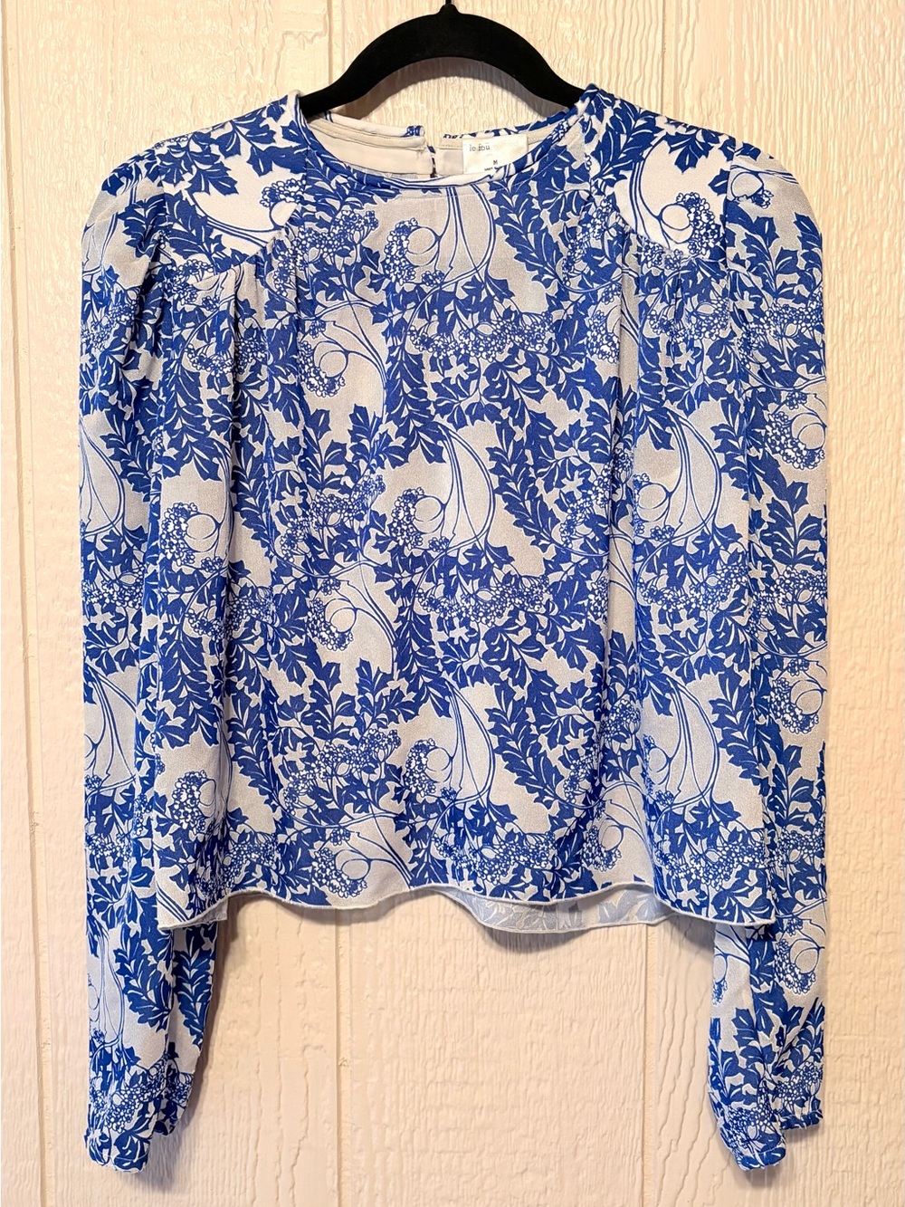 Aritzia Le Fou Wilfred Blue White Floral Long Sleeve Blouse Top Size M